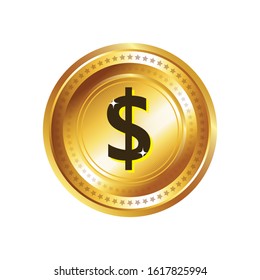 Gold coin with dollar sign. Vector illustration isolated on white background