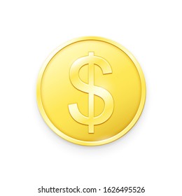 Gold coin with Dollar sign. Vector illustration showing the symbol of the currency of USA in the form of a gold coin