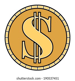 Gold coin dollar sign vector