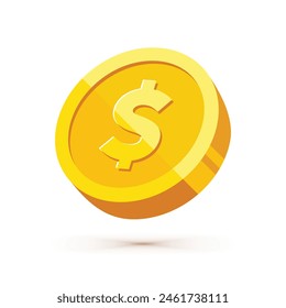 Gold coin with dollar sign vector illustration isolated on white background. Business and finance concept design element.