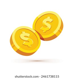 Moneda de oro con Ilustración vectorial de signo de dólar aislado sobre fondo blanco. Concepto de negocio y finanzas elemento de diseño.
