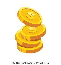 Gold coin with dollar sign vector illustration isolated on white background. Business and finance concept design element.