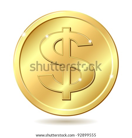 Gold coin with dollar sign. Vector illustration isolated on white background