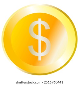 Gold Coin Dollar $ Symbol Vector Transparent Currency