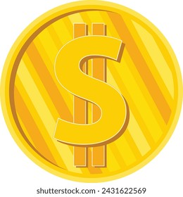 Gold coin with Doller, Dollar, S coin, Dollar coin icon money sign in png,  dollar coin icon 3D, money, Shiny golden dollar 
