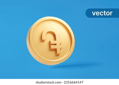 Gold coin dram armenia currency money icon sign or symbol business and financial exchange on blue background 3D vector illustration