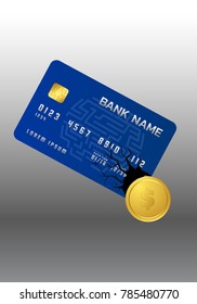 Gold coin drop from credit card.