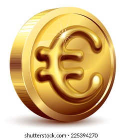 Gold coin with euro sign. Eps10. CMYK. Organized by layers. Global colors. Gradients used. Used transparency and blend modes different from normal.