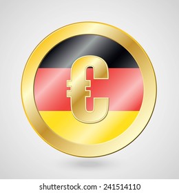 Gold coin with euro sign on the background with flag of Germany