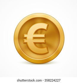 Gold coin with euro sign. Realistic vector illustration