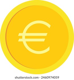 Gold coin with euro sign vector illustration. Transparent background