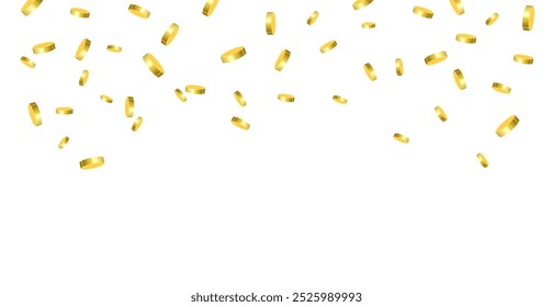 Moneda de oro que cae aislada sobre fondo blanco. Ilustración vectorial