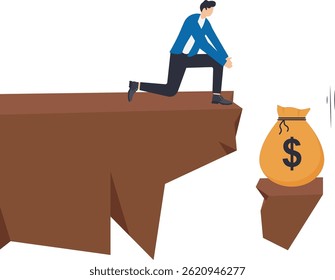 The gold coin falls with a piece of broken rock,

