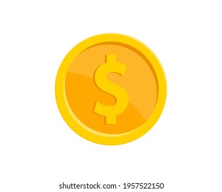 Gold coin flat icon. Dollar coin. Coin with dollar sign. Money symbol. American currency. Vector illustration.