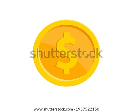 Gold coin flat icon. Dollar coin. Coin with dollar sign. Money symbol. American currency. Vector illustration.