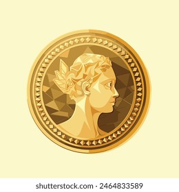 Gold coin flat icon with Julius Caesar. Dollar coin. Coin with dollar sign. Money symbol. American currency. Vector illustration. Italy