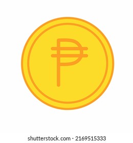 Gold coin flat icon vector illustration. Coin as currency symbol. Coin thin line icon with peso sign. Philippine currency.