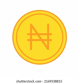Gold coin flat icon vector illustration. Coin as currency symbol. Coin thin line icon with naira sign. Nigeria currency.