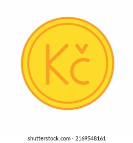 Gold coin flat icon vector illustration. Coin as currency symbol. Coin thin line icon with czech koruna sign. Czech currency.