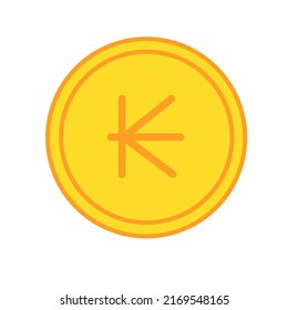 Gold coin flat icon vector illustration. Coin as currency symbol. Coin thin line icon with kip sign. Laos currency.