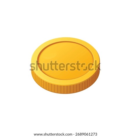 Gold coin. Flat vector image of a golden coin with ribbed edges laying on a white background.