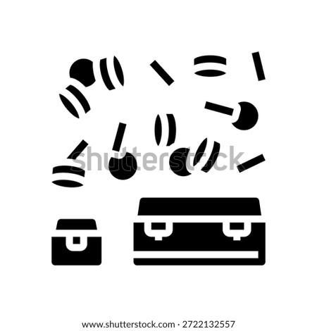 gold coin flowing into different sized containers glyph icon vector. gold coin flowing into different sized containers sign. isolated symbol illustration