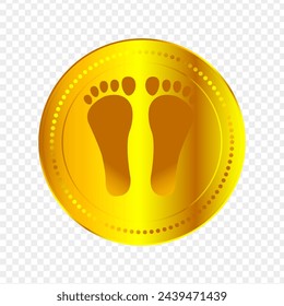 Gold coin with foot print on transparent background