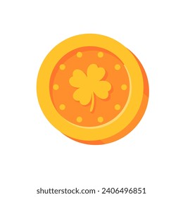 Gold coin with four leaf clover symbol Amulet for good luck in investing