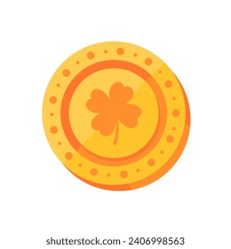 Gold coin with four leaf clover symbol Amulet for good luck in investing