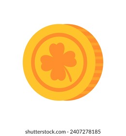 Gold coin with four leaf clover symbol Amulet for good luck in investing
