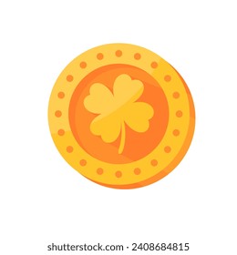 Gold coin with four leaf clover symbol Amulet for good luck in investing