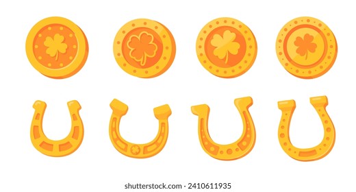 Gold coin with four leaf clover symbol Amulet for good luck in investing