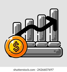 Gold coin with a graph suitable for financial planning or investment concept designs in business presentations or websites.
