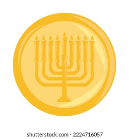 gold coin hanukkah icon flat isolated