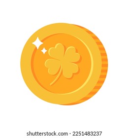 Gold coin with heart clover symbol for St. Patrick's Day decoration