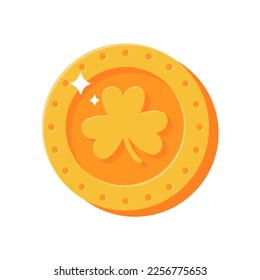 Gold coin with heart clover symbol for St. Patrick's Day decoration