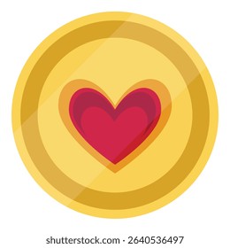Gold coin with heart shaped love icon. Like button symbol. Isolated on white background. Vector illustration