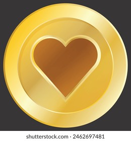 Gold coin with a heart symbol on it