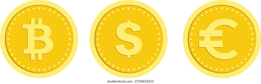 Moneda de oro, icono de moneda de oro, criptomoneda. Vector, ilustración de dibujos animados, cartel, postal. Imagen de Vector.