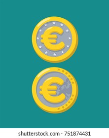 Gold coin icon with currency sign Euro.