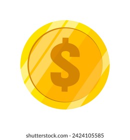 Gold coin icon with dollar sign isolated on white background. Nice shiny money coin for business, wealth, investment and income concept. Vector illustration