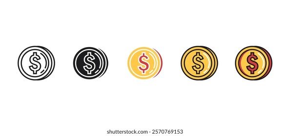 Gold coin icon for finance in flat style. Perfect for illustrating wealth, currency, savings, investments, trading, economy, financial growth, business profit, and monetary concepts.