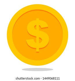 Gold coin icon in flat style with US Dollar sign on it.