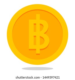 Gold coin icon in flat style with Baht sign on it. The official currency of Thailand.