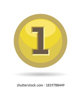 gold coin icon, one coin, vector illustration