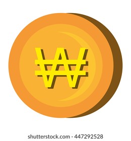 Gold coin icon over white background, vector illustration.
