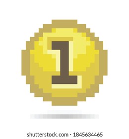 gold coin icon pixelated, one coin, vector illustration