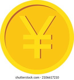 gold coin icon. With yen sign. flat Vector illustration isolated on white background.