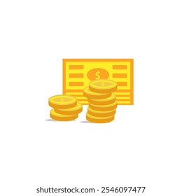 Gold Coin icons. Stack of money. Finance, investment and savings concept. Game elements. Golden penny cash pile. Treasure heap. Cartoon creative design objects. Vector illustration