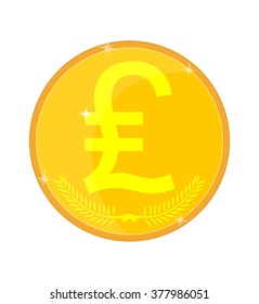 Gold coin with the image of the lira, pound, livery, vector illustration
